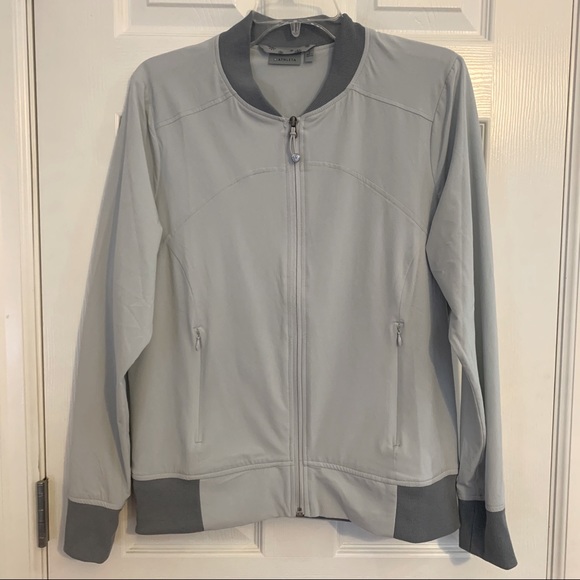 Athleta Bombastic Bomber Jacket Gray Full Zip Sz L - Picture 1 of 7